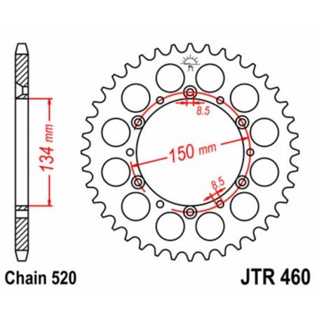 Corona JT SPROCKETS acero estándar 460 - Paso 520 - motoscamaralweb.com