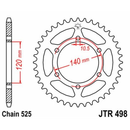 Corona JT SPROCKETS acero estándar 498 - Paso 525 - motoscamaralweb.com