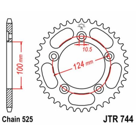 Corona JT SPROCKETS acero estándar 744 - Paso 525 - motoscamaralweb.com