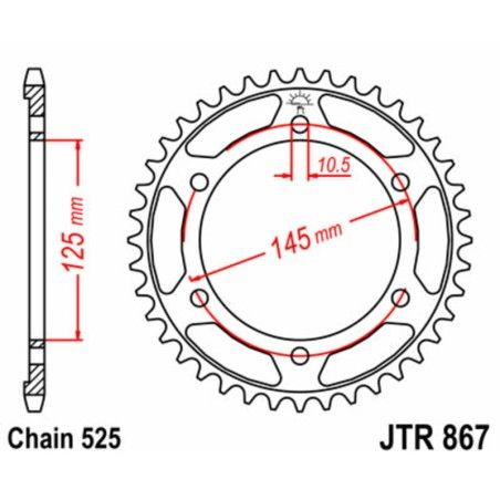 Corona JT SPROCKETS acero estándar 867 - Paso 525 - motoscamaralweb.com