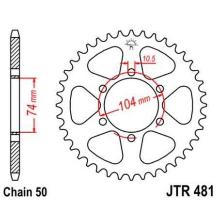 Corona JT SPROCKETS acero estándar 481 - Paso 530 - motoscamaralweb.com