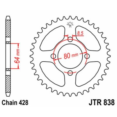 Corona JT SPROCKETS acero estándar 838 - Paso 428 - motoscamaralweb.com