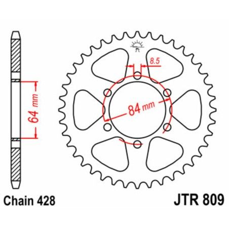 Corona JT SPROCKETS acero estándar 809 - Paso 428 - motoscamaralweb.com