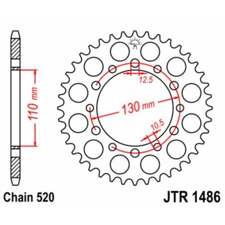 Corona JT SPROCKETS acero estándar 1486 - Paso 520 - motoscamaralweb.com