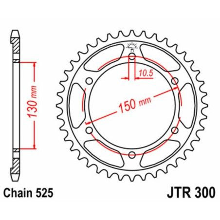 Corona JT SPROCKETS acero estándar 300 - Paso 525 - motoscamaralweb.com