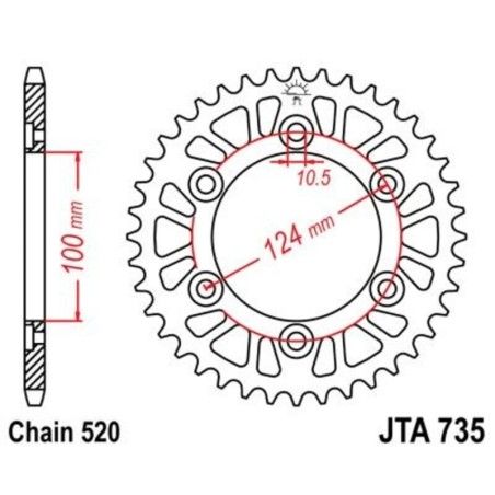 Corona JT 735 de aluminio con 37 dientes - motoscamaralweb.com