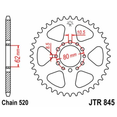 Corona JT SPROCKETS acero estándar 845 - Paso 520 - motoscamaralweb.com