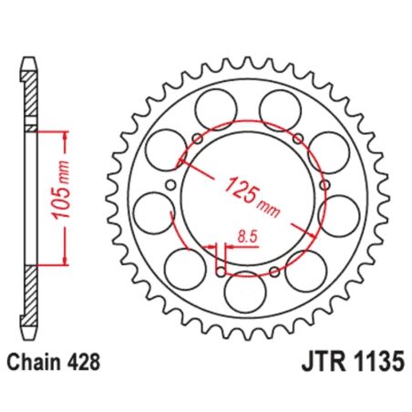 Corona JT SPROCKETS acero estándar 751 - Paso 525 - motoscamaralweb.com