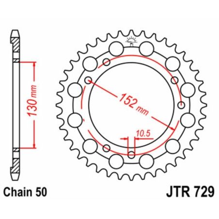 Corona JT SPROCKETS acero estándar 729 - Paso 530 - motoscamaralweb.com