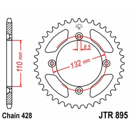 Corona JT SPROCKETS acero estándar 895 - Paso 428 - motoscamaralweb.com