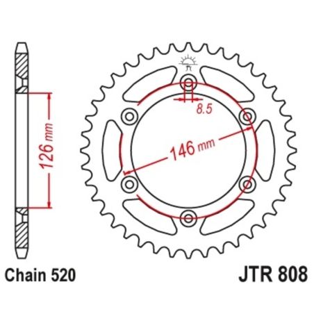 Corona JT 808 de acero con 51 dientes paso 520 autolimpiable - motoscamaralweb.com