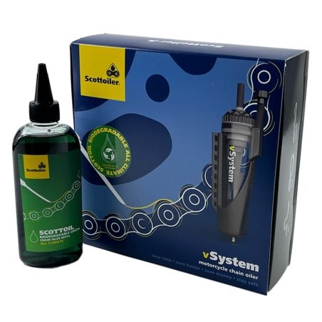 Sistema de lubricación SCOTTOILER vSystem Universal Edition + Lubricante Biodegradable Green - motoscamaralweb.com