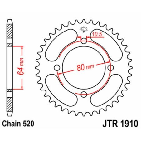 Corona JT SPROCKETS acero estándar 1910 - Paso 520 - motoscamaralweb.com