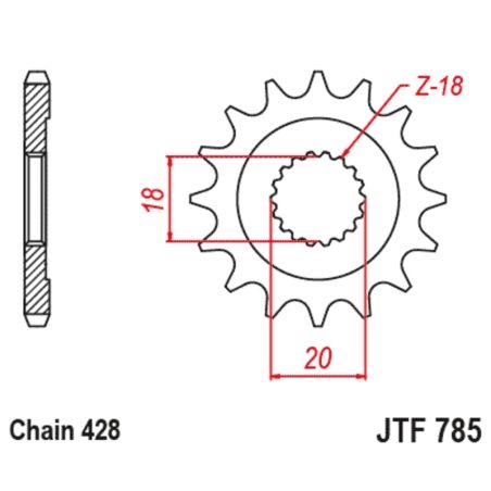 Piñón JT SPROCKETS acero estándar 785 - Paso 428 - motoscamaralweb.com