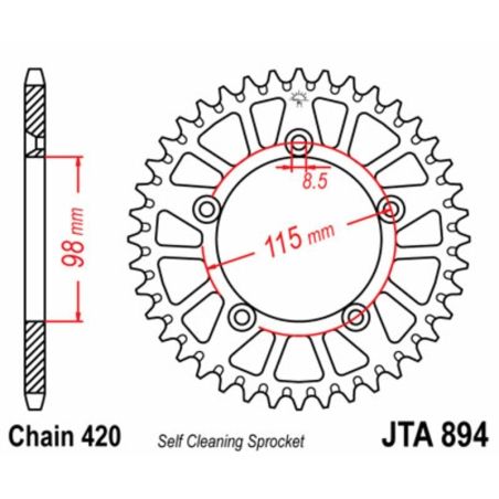 Corona JT SPROCKETS aluminio ultraligera autolimpiable 894 - Paso 420 - motoscamaralweb.com