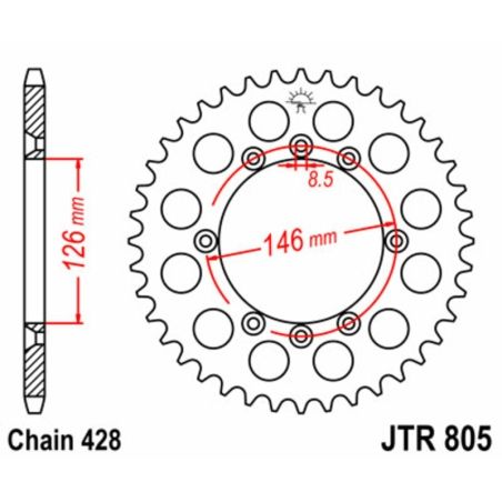 Corona JT SPROCKETS acero estándar 805 - Paso 428 - motoscamaralweb.com