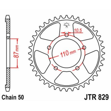 Corona JT SPROCKETS acero estándar 829 - Paso 530 - motoscamaralweb.com