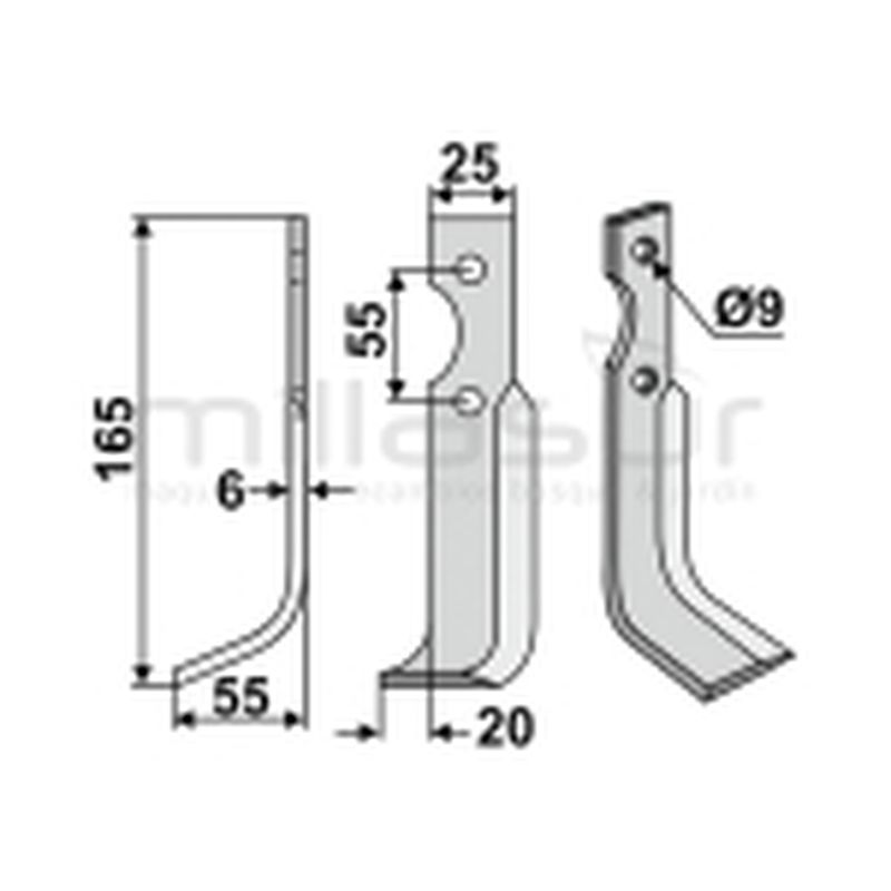 CUCHILLA MOTOAZADA 165x55 IZQ - GRILLO - AGRIA - ISEKI - motoscamaralweb.com