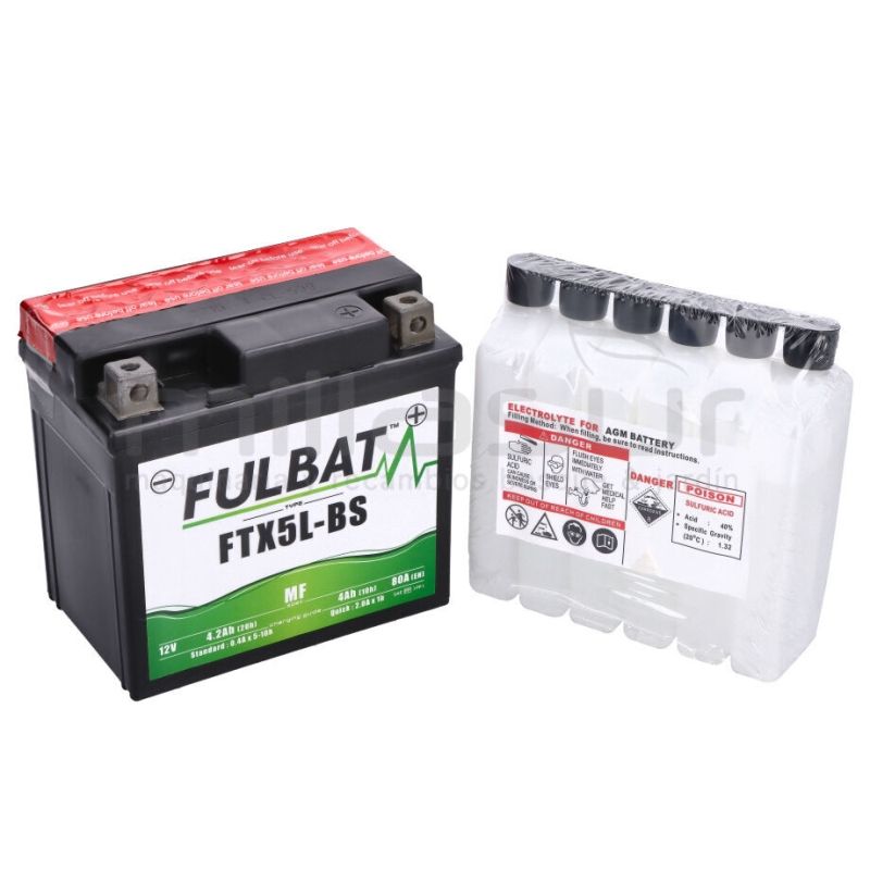 BATERIA MOTO FTX5L-BS 12V LIBRE MANTENIMIENTO 4.2Ah (113 x 70 x 105) +DER. - motoscamaralweb.com