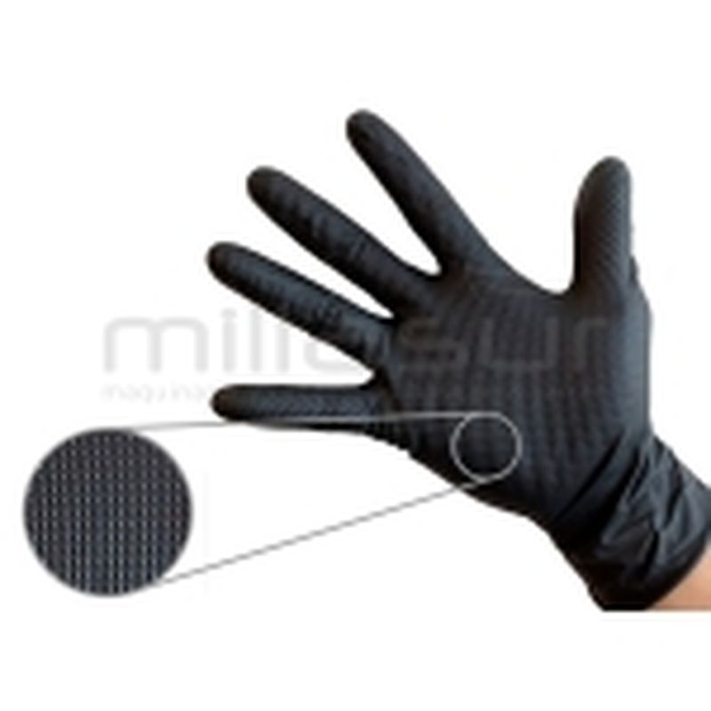 CAJA DE 50 GUANTES TALLER NITRILO DIAMANTADO NEGRO - TACTO RUGOSO - TALLA L - motoscamaralweb.com