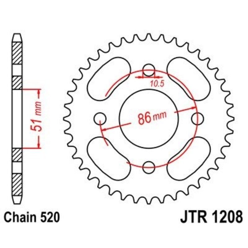 Corona JT 1208 de acero con 44 dientes - motoscamaralweb.com