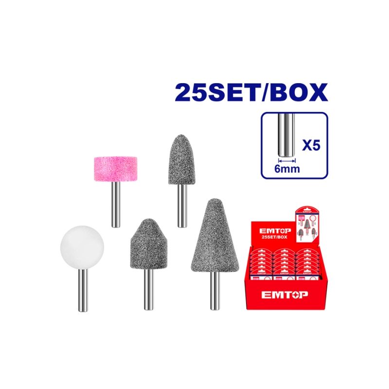 SET PIEDRAS DE DESBASTE PARA MINI AMOLADORA MULTIDRILL (5 PCS) EMTOP - motoscamaralweb.com