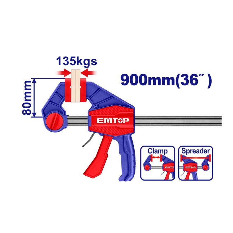 SARGENTO RAPIDO DE APRIETE 80x900 MM 135 KGS EMTOP - motoscamaralweb.com