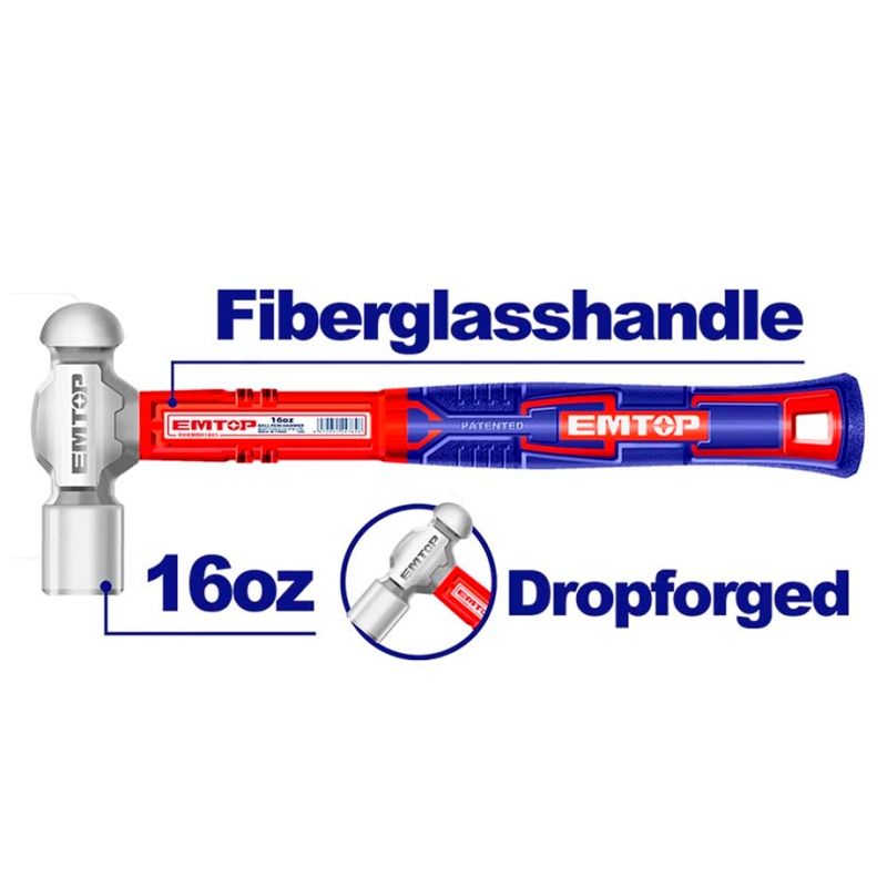 MARTILLO DE BOLA 450g EMTOP (MANGO ACERO FORJADO) - motoscamaralweb.com