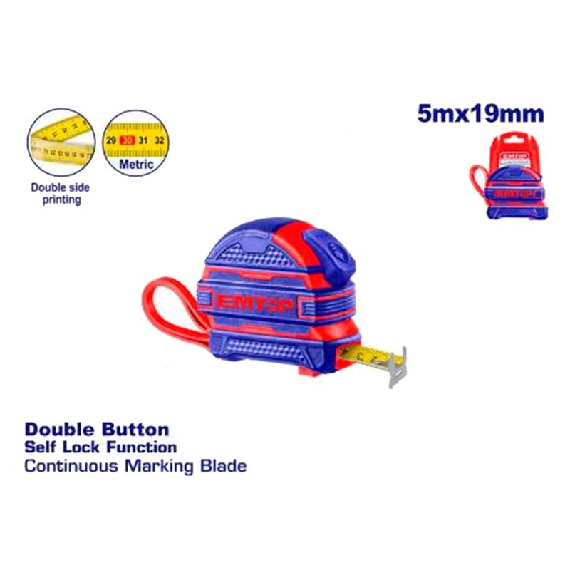 CINTA METRICA 5M x 19mm (BOTON STOP - CUBIERTA GOMA) - motoscamaralweb.com