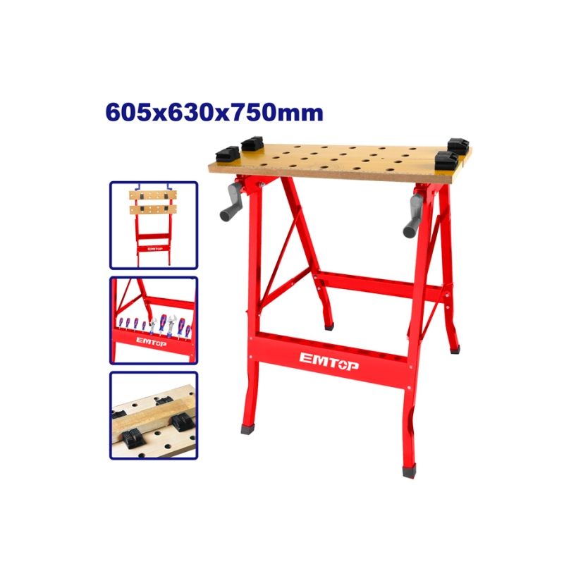 BANCO DE TRABAJO PLEGABLE EMTOP - 100KG - motoscamaralweb.com