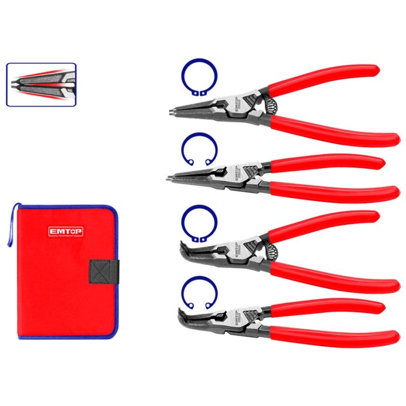 CONJUNTO 4 ALICATES PRESILLAS 7 180MM (2-180º - 2-90º) EMTOP - motoscamaralweb.com