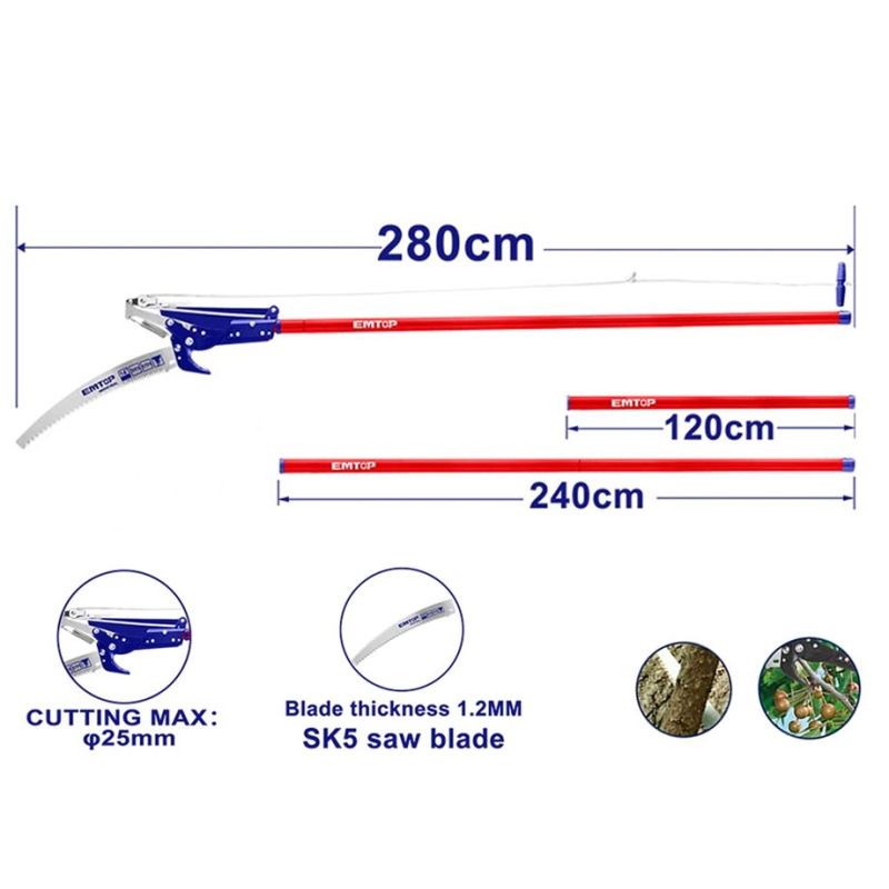 TIJERA + SERRUCHO TELESCOPICA CON DOBLE POLEA - 2.8M - EMTOP (DIAMETRO CORTE 25mm) - motoscamaralweb.com