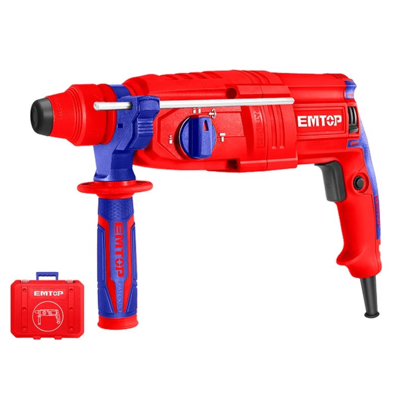 TALADRO MARTILLO ROTATORIO 800W 2.5J EMTOP (TIPO SDS PLUS - 3 BROCAS 2 CINCELES - CON MALETIN ) - motoscamaralweb.com