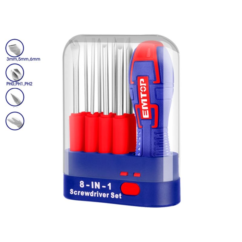 DESTORNILLADOR CON PUNTERAS INTERCAMBIABLES - 9 PCS EMTOP - motoscamaralweb.com