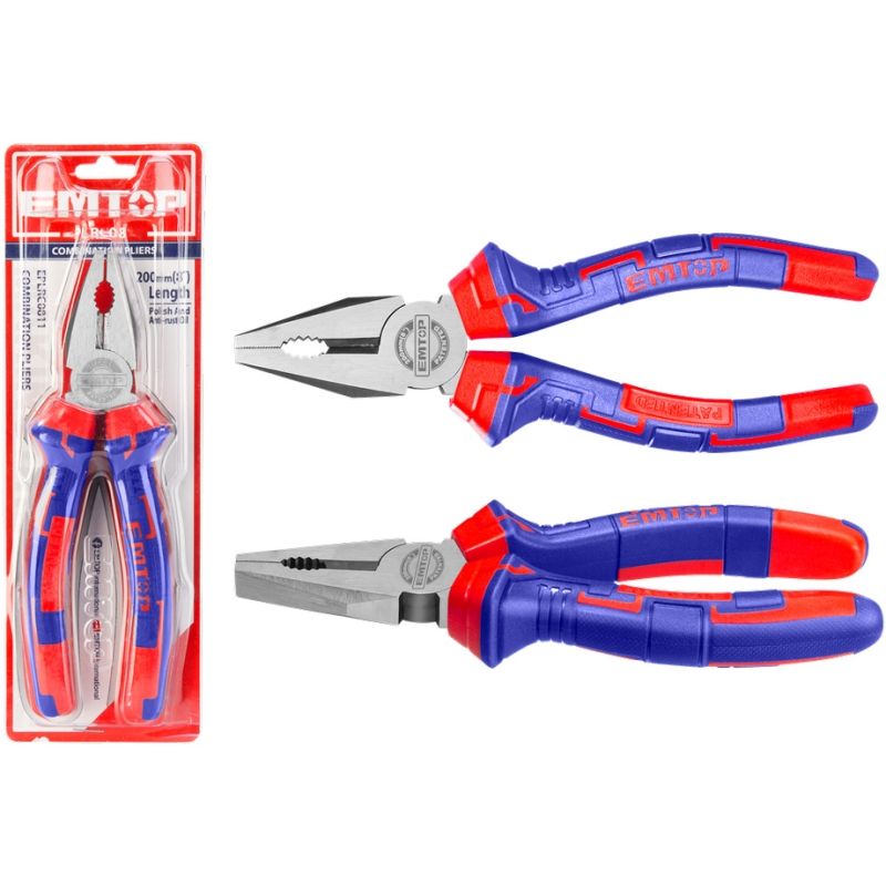 ALICATES COMBINADO 8 200mm Cr-V ALTA RESISTENCIA EMTOP - motoscamaralweb.com