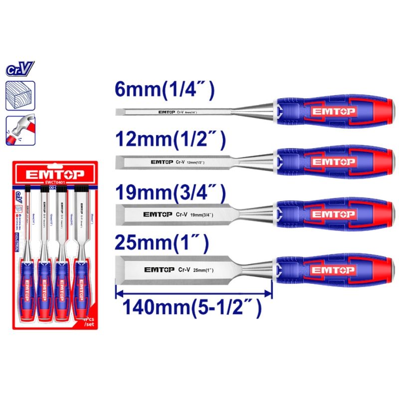 CONJUNTO 4 FORMONES MADERA 140MM CR-V (6mm. 12mm. 19mm. 25mm) EMTOP - motoscamaralweb.com