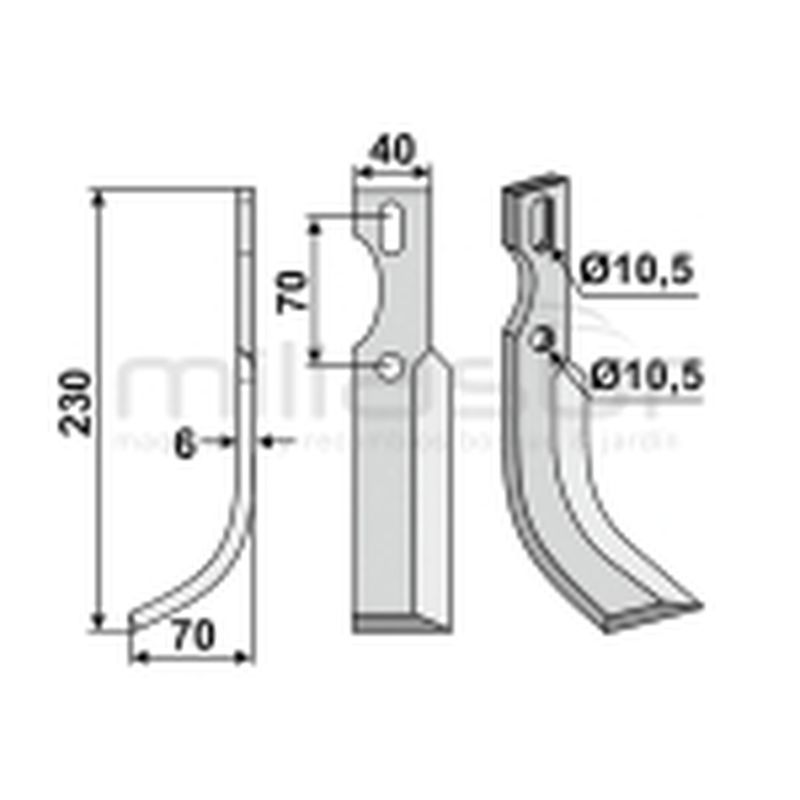 CUCHILLA DERECHA GRANDE (230x40) - MC500 MC507 MC1001 - motoscamaralweb.com