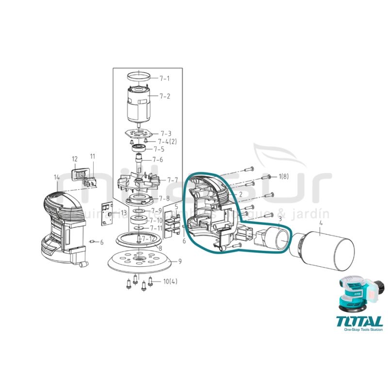 CARCASA DERECHA CON CONECTOR ASPIRACION LIJADORA TROSLI2001 ( 2 + 3) - motoscamaralweb.com