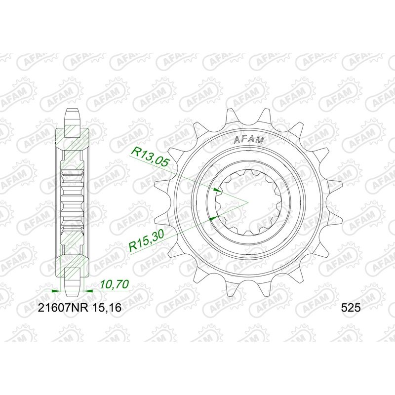 Piñón AFAM acero con goma anti-ruido 21607NR - 525 - motoscamaralweb.com