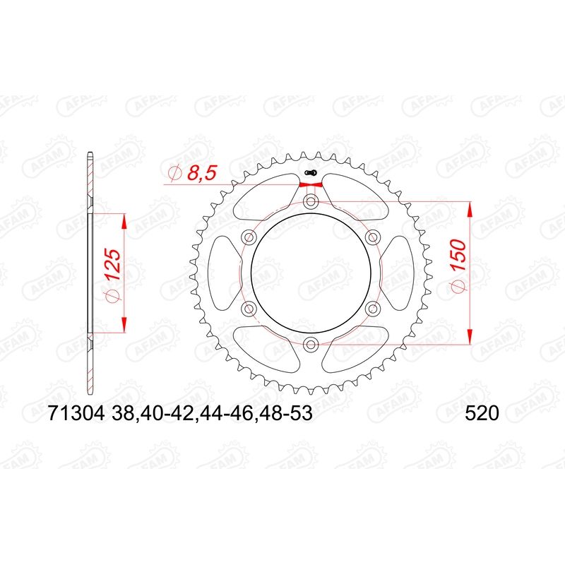 Piñón AFAM acero con goma anti-ruido 73303NR - 520 - motoscamaralweb.com