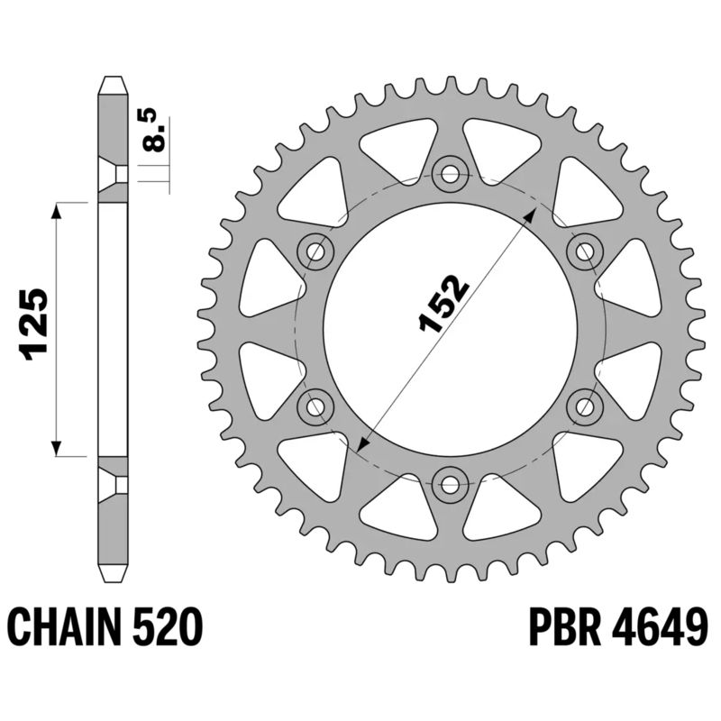 Corona PBR acero C45 estándar 4649 - Paso 520 - motoscamaralweb.com