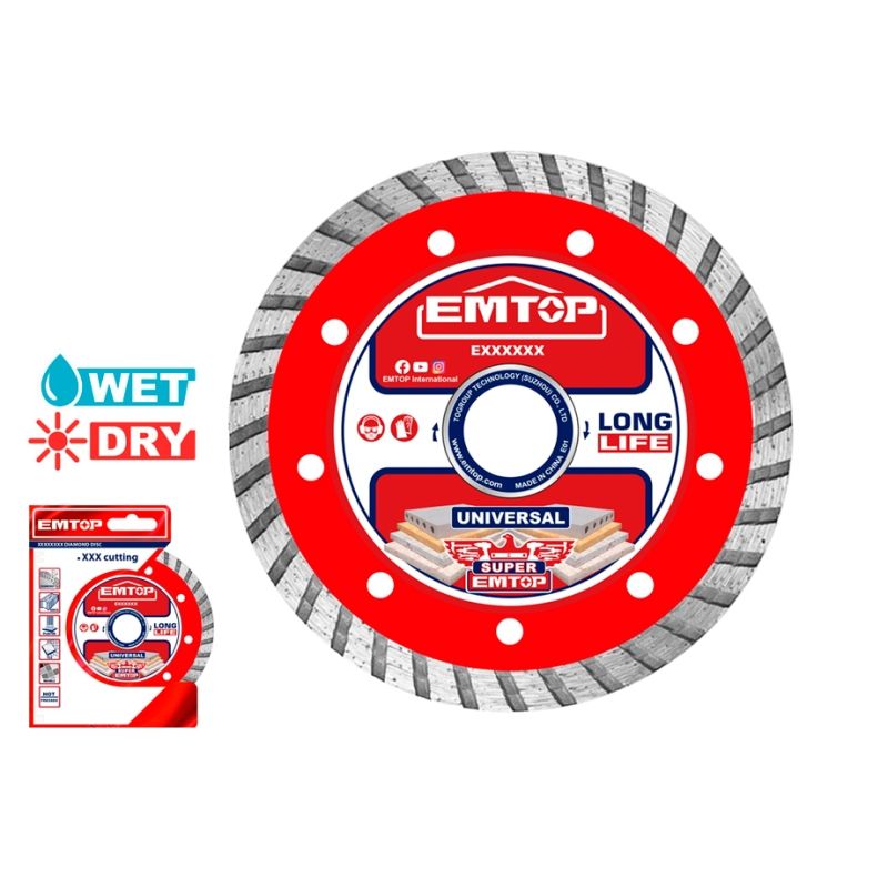 DISCO DIAMANTE TURBO AMOLADORA 115MM 10MM EMTOP - motoscamaralweb.com