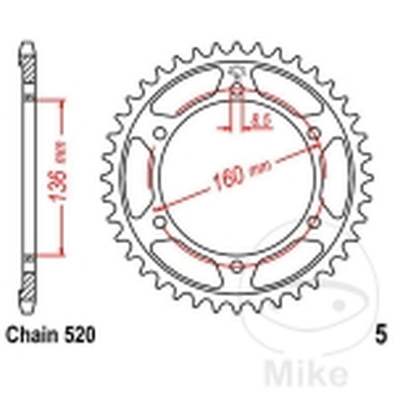 Corona 49D Paso 520 Diá. int. 136 círculo 160 | Motos Camaral