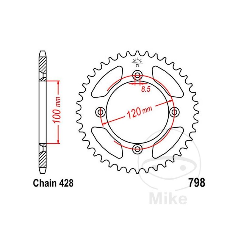Corona 50D Paso 428 Diá. 100/120 | Recambio | Motos Camaral