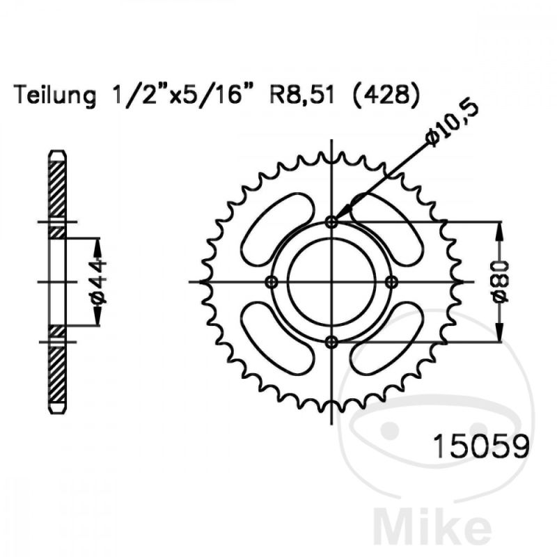 Corona 28 Dientes Paso 428 Negra 44x80mm | Motos Camaral