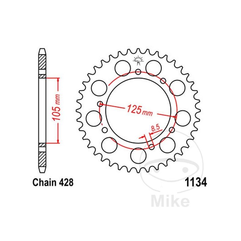 Corona 54 Dientes Paso 428 | Alternativa | Motos Camaral