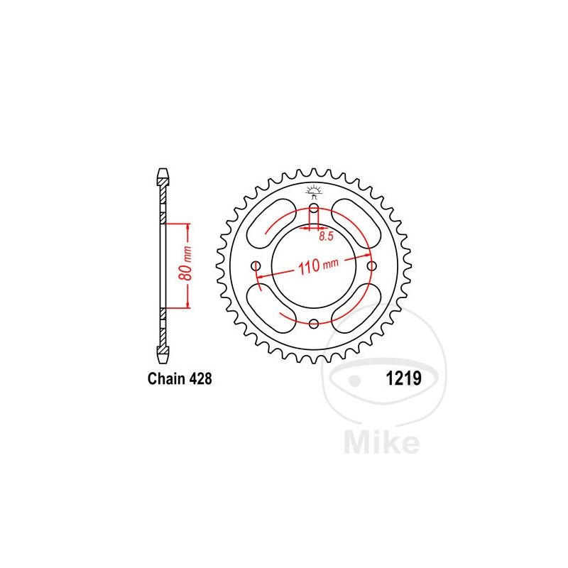 Corona 42 Dientes Paso 428 Diá. 80mm | Recambio | Motos Camaral