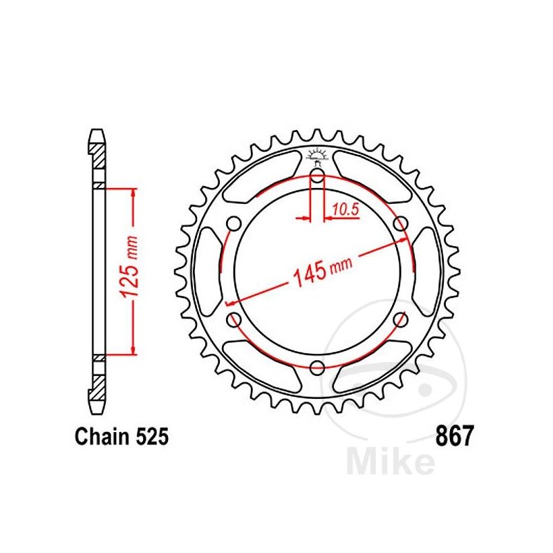 Corona 44 Dientes Paso 525 | Recambio Moto | Motos Camaral