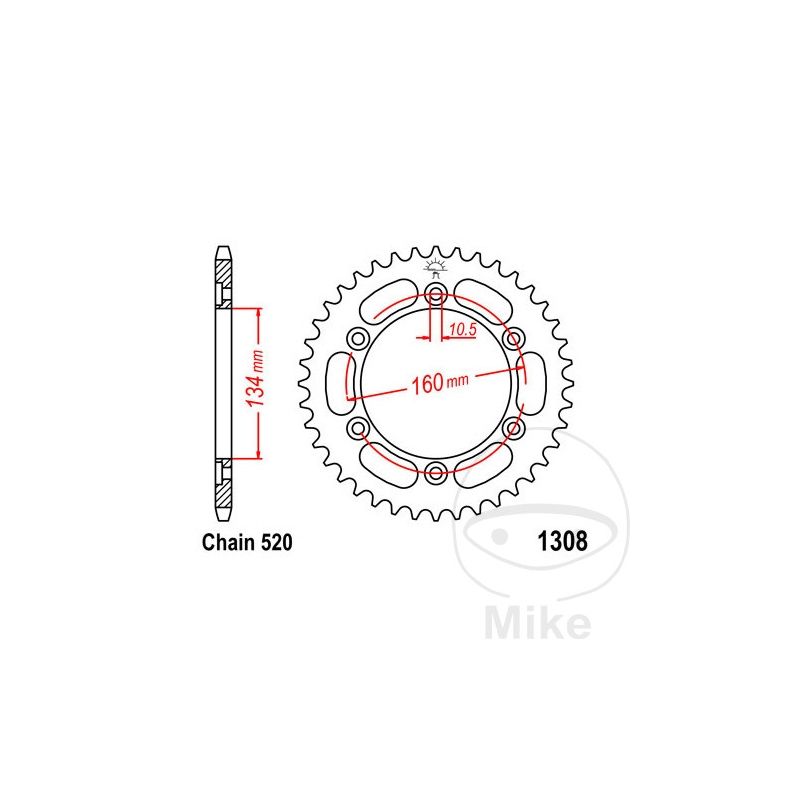 Corona 42 Dientes Paso 520 Ø134/160 | Motos Camaral