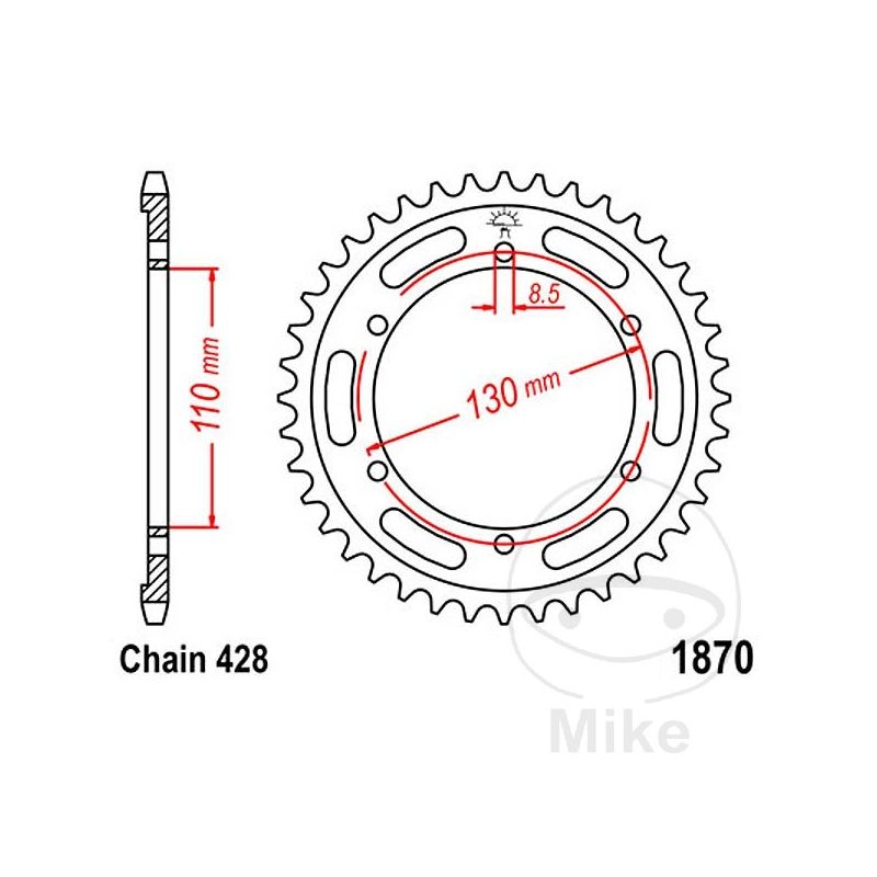 Corona 44D Paso 428 Ø110/130 | Transmisión | Motos Camaral